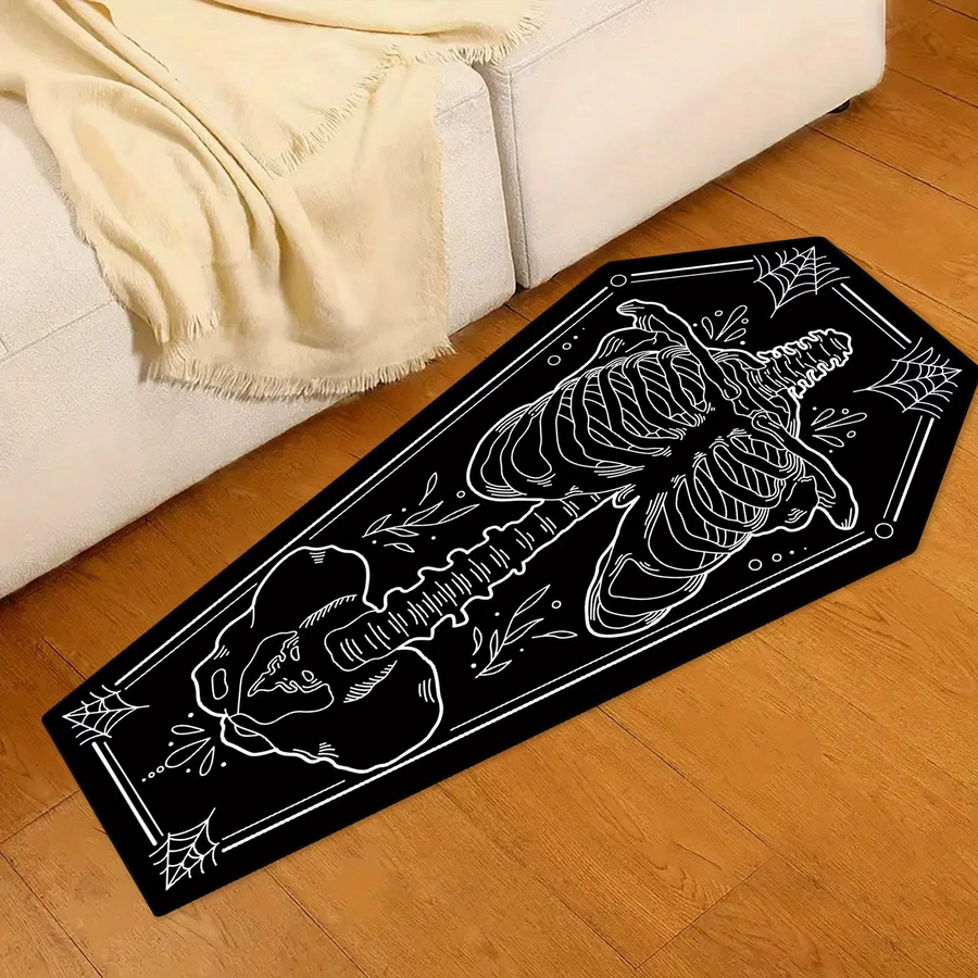 VIKAMA Gothic Sarg Teppich in Schwarz mit Schädel-Design, rutschfest und weich für Wohnzimmer oder Schlafzimmer - Bild 3