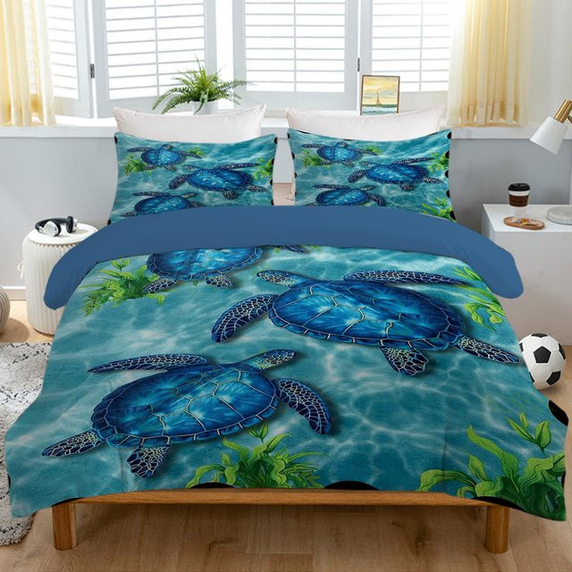 Meeresschildkröte Bettwäsche Set 3-teilig mit 1 Bettbezug und 2 Kissenbezügen, Blau, B/H: 135 x 200 cm - Bild 1