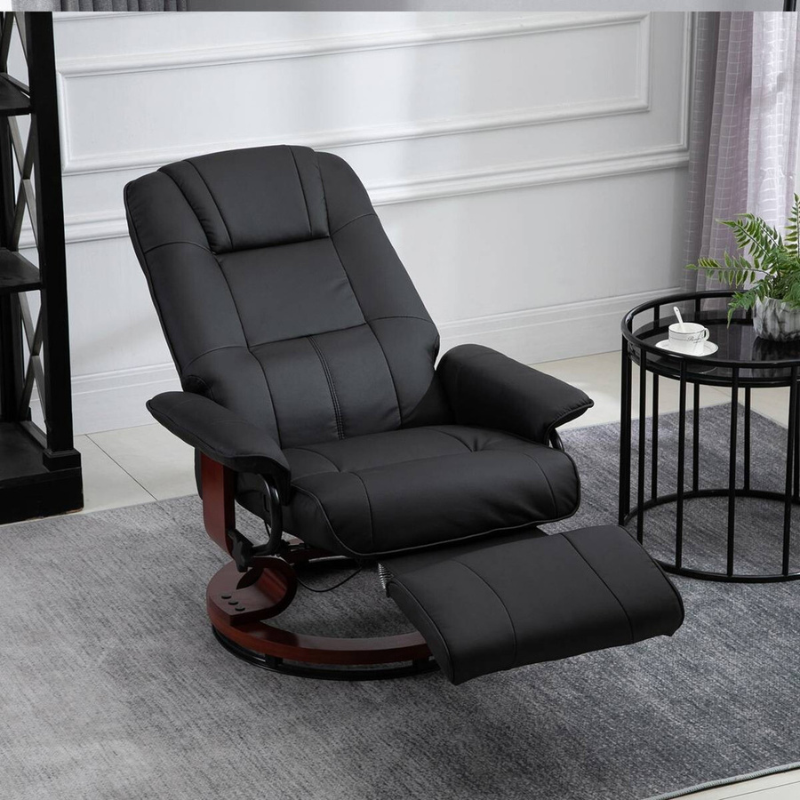 HOMCOM Relaxsessel aus Kunstleder in Schwarz mit Fußstütze, 360 Grad drehbar und 145 Grad neigbar, B/T/H: 78 x 87 x 100 cm - Bild 6