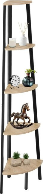 tectake Eckregal Portland Industrial Style aus Stahl und Holz in Schwarz und Eiche Sonoma, B/T/H: 34 x 34 x 158,5 cm - Bild 2