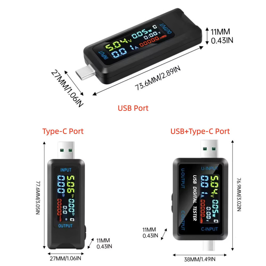 Gaqqee LED-Digital-Voltmeter und Amperemeter mit Batteriekapazitätstester, DC 4,5–36 V, 0–8 A, Schwarz, mit USB- und Typ-C-Anschlüssen - Bild 2
