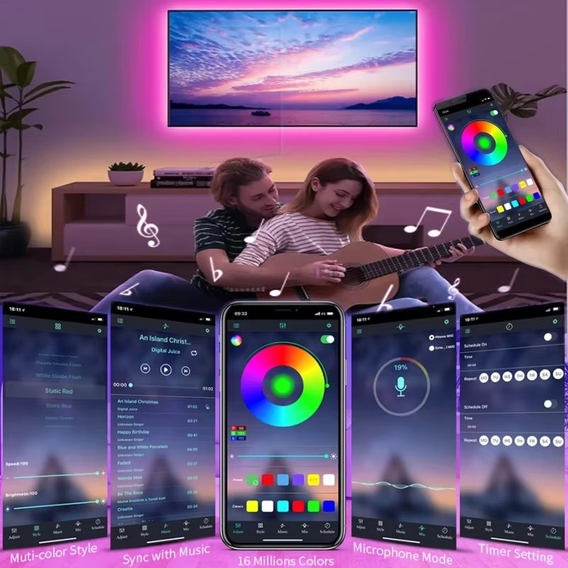 LeiiGeeGo RGB USB-LED-Lichtleiste mit SMD 5050, Multicolor TV-Hintergrundbeleuchtung mit Bluetooth, Wifi, App-Steuerung und Fernbedienung - Bild 5