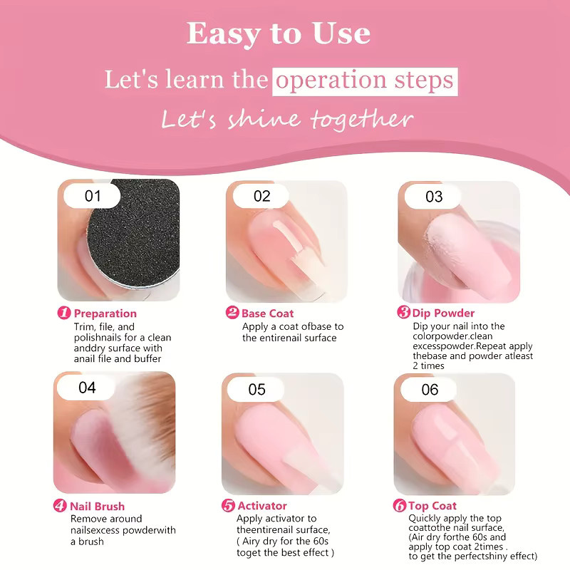 DOULINGDAI Dip-Puder Nagelset, 4 Farben, mit Aktivator & Primer - Bild 2