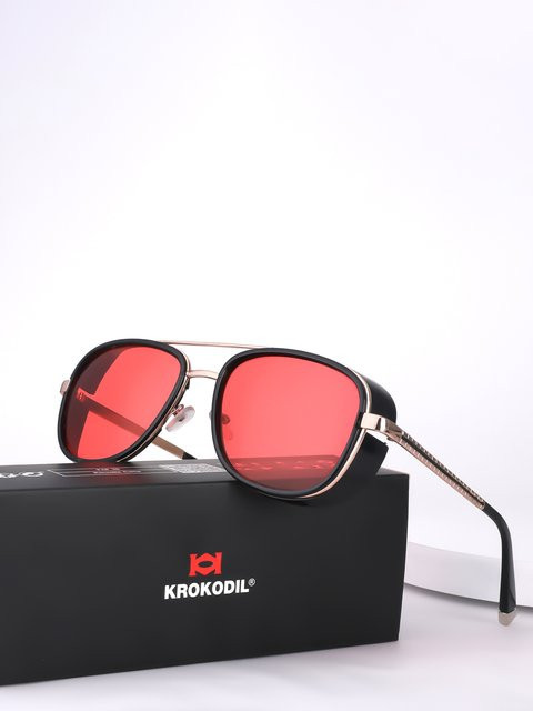 Tony Stark Sonnenbrille, Steampunk, Vintage, Square, Metall, Rot, Unisex - Bild 1