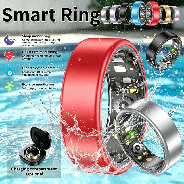 Ola Esporte Smart Ring mit Blutdruck- und Schlaf-Gesundheitsmonitor, IP68 wasserdicht, Silber, Unisex - Bild 1