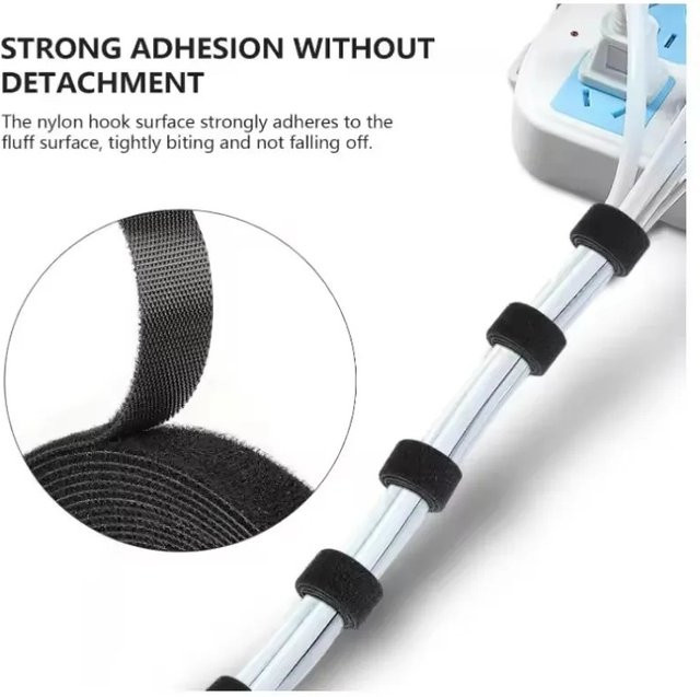 Kabelmanager Datenkabel-Aufbewahrungssystem mit Klettverschluss aus Nylon, wiederverwendbare und frei zuschneidbare Kabelbinder für deinen Schreibtisch in Schwarz oder Weiß - Bild 1