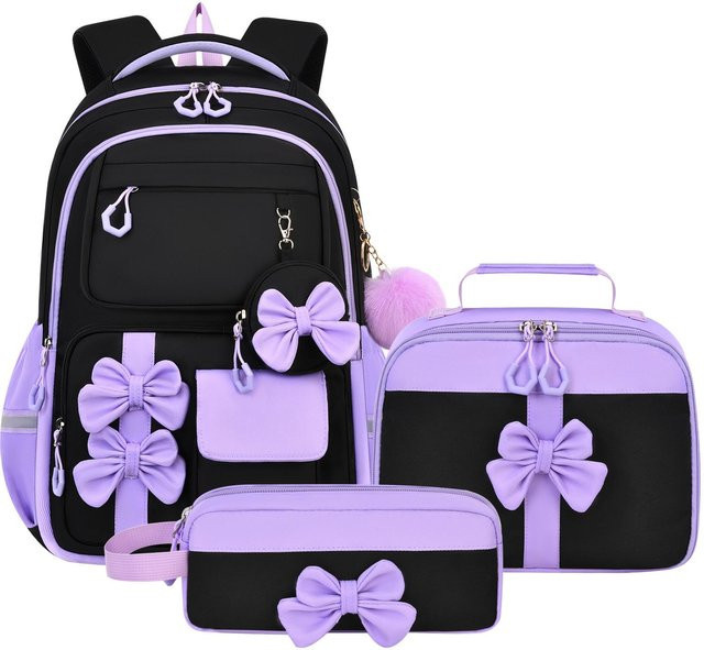 Schultaschen Set von Fancy Style Studio für Teenager Mädchen in Lila mit Federmäppchen und isolierter Lunchtasche - Bild 1
