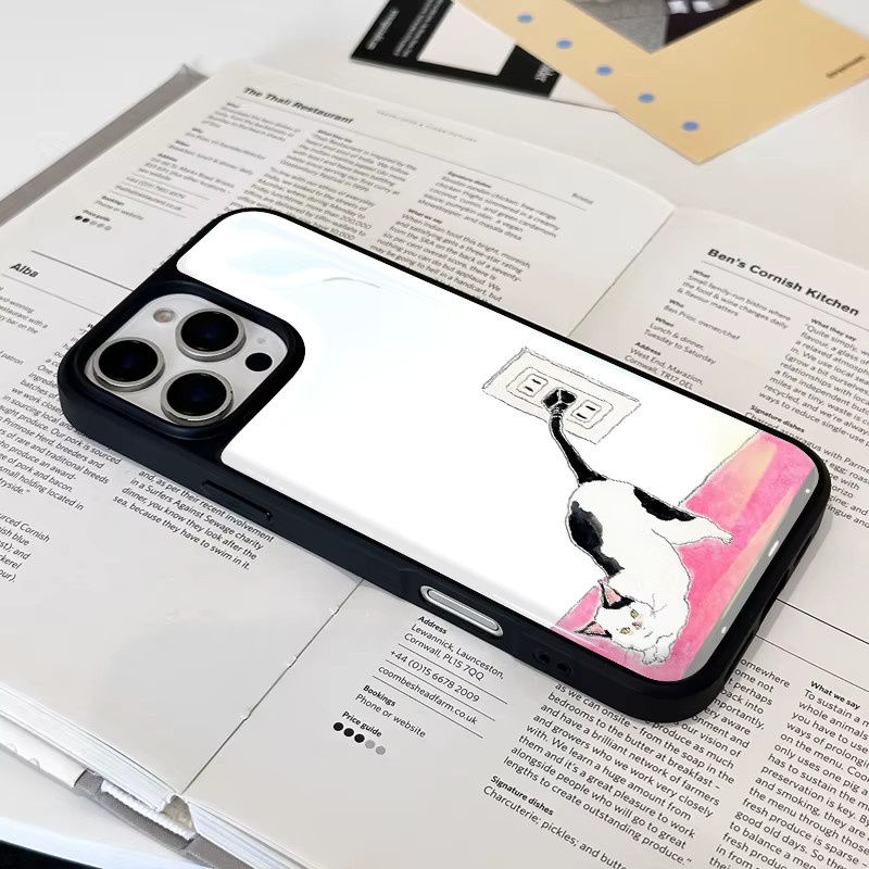 AIR PLUS Handyhülle im koreanischen Stil mit niedlicher Kuhkatze für iPhone 11 bis iPhone 17 Pro Max, Farbe: Schwarz - Bild 6