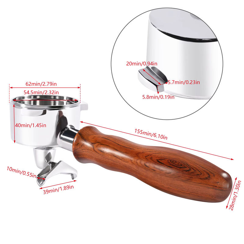 Sage Doppelauslauf-Siebträger aus Edelstahl mit Holzgriff für Breville 870 878 880, 54 mm, Silber/Beige - Bild 2