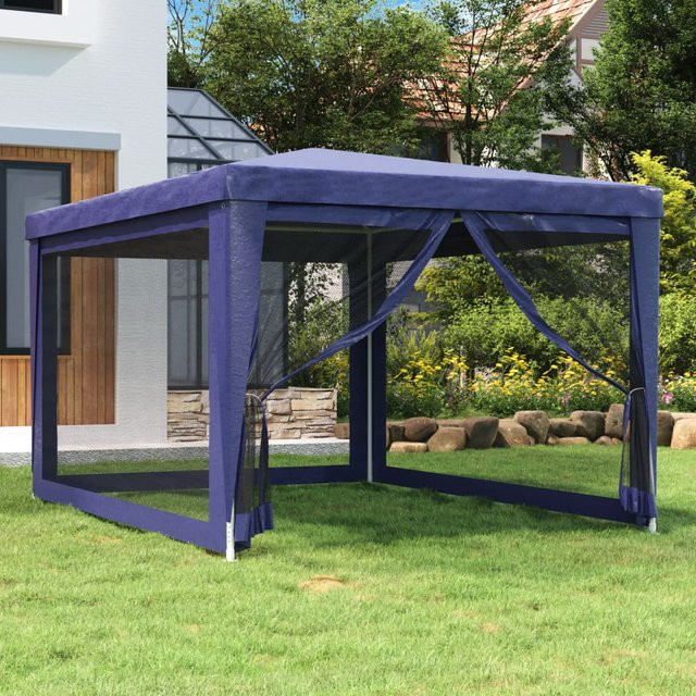 vidaXL Partyzelt aus HDPE in Blau mit 4 Mesh-Seitenwänden, B/T: 4 x 3 m - Bild 3