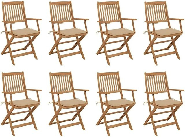 8er Set klappbare Gartenstühle von vidaXL aus Massivholz Akazie mit Kissen in Braun und Beige - Bild 1