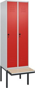 C+P Spind Classic PLUS Garderobenschrank mit Sitzbank, 2 Abteile, Lichtgrau, B/T/H: 212,0 x 60,0 x 81,5 cm - Bild 1