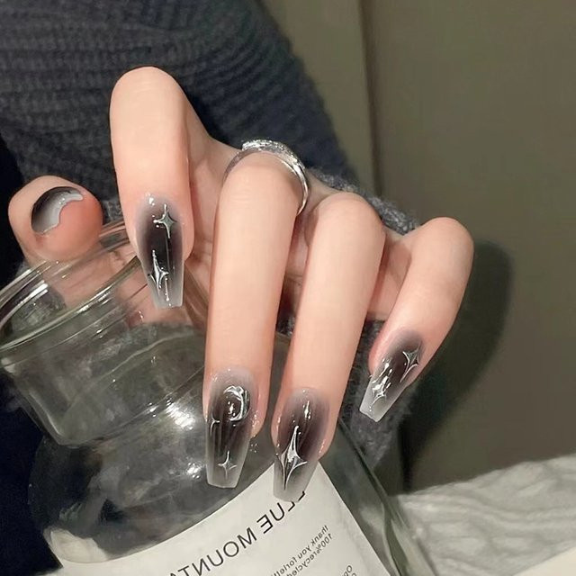 YADORNOS Press on Nails, Schwarz, Glänzend, Quadratisch, Damen - Bild 1
