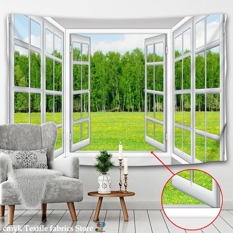 Super Six Wandbehang Landschaft mit Engel Motiv im skandinavischen Stil, mehrfarbig, Textil, B: 150 cm, H: 100 cm - Bild 1