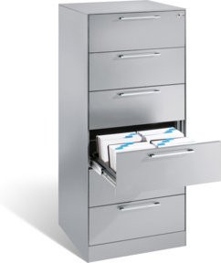C+P Karteischrank Asisto für DIN A5 quer, 6 Schubladen, zweibahnig, Lichtgrau, B/T/H: 60,0 x 56,2 x 131,0 cm - Bild 1