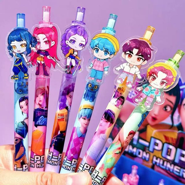 6 Stück Anime Dämonenjäger Gelstifte in Schwarz und Multicolour, 0,5 mm Schreibwaren für Schüler und Studenten - Bild 1