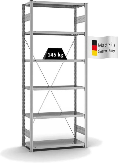 PROREGAL Fachbodenregal Stecksystem T-Profil Light-Duty, verzinkt, H x B x T: 250 x 100 x 40 cm, 6 Ebenen, Fachlast 145 kg, einseitig nutzbar - Bild 1
