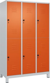 C+P Doppelstock-Spind Classic PLUS mit 3 Abteilen, Stahlkonstruktion, Grau/Orange, B/T/H: 120 x 50 x 195 cm - Bild 1