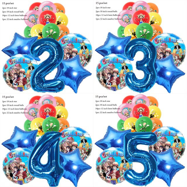 Bandai Luffy Ballon-Set für Kindergeburtstage und Partys in Blau und Braun, 15-teiliges Set - Bild 1