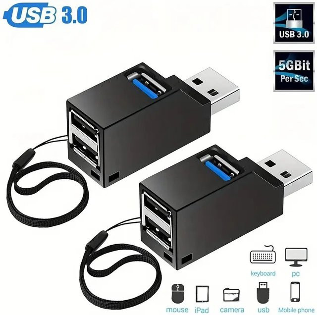 USB 3.0 Hub Multi Port Splitter mit USB 2.0 Anschlüssen für PC und Laptop in Schwarz oder Weiß - Bild 1