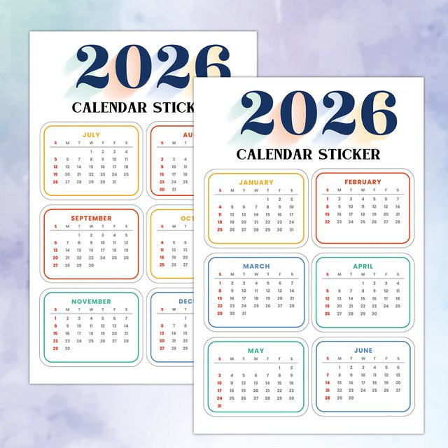 2 Stück Kalender-Aufkleber für 2026, monatliche Planungsaufkleber in Mehrfarben für Scrapbook, Tagebuch und Organisation in Schule oder Büro - Bild 1