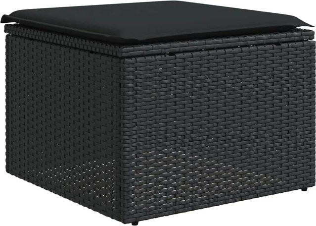 VIDAXL Gartenhocker aus Polyrattan mit Kissen, Schwarz, B/T/H: 55 x 55 x 37 cm - Bild 1