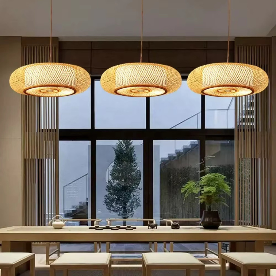 JOYINLED Pendelleuchte aus Rattan und Bambus im Boho-Design, runde Hängelampe aus Holz für Wohnzimmer und Schlafzimmer - Bild 4