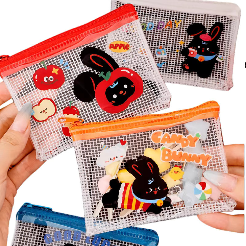Transparente Mini-Aufbewahrungstasche mit schwarzem Kaninchen-Design als niedliche Geldbörse und Schlüsseltasche für Kinder und Studenten - Bild 5