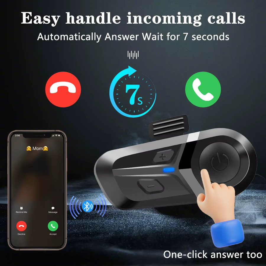 KIHOUS Bluetooth Motorrad Helm Headset Wasserdicht mit Freisprecheinrichtung und Musikplayer in Schwarz - Bild 4
