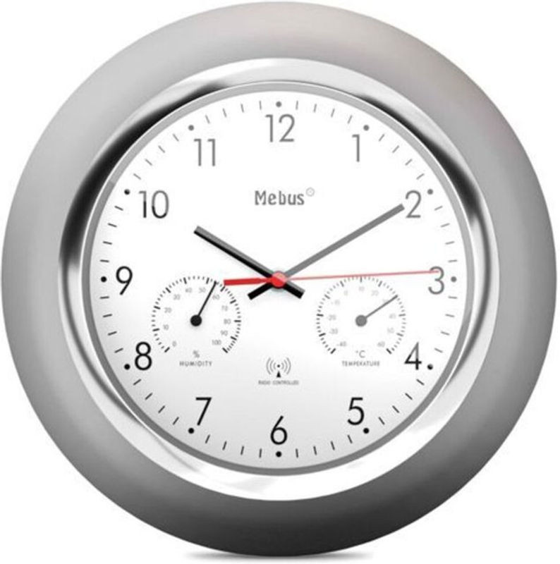 Mebus Funk-Wanduhr mit Thermometer und Hygrometer in Weiß, Analog und Rund - Bild 1