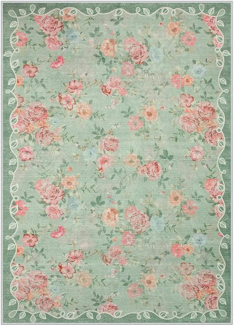 Lodestar Vintage Floral Teppich in Rosa und Grün mit Rosenmuster, B/B: 120 x 160 cm - Bild 1