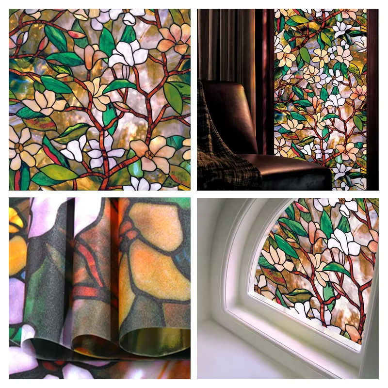 WXSHSH Fenster-Sichtschutzfolie mit 3D-Blumenmuster für Weihnachten, selbstklebende Vinyl-Fensterfolie, Multicolor - Bild 3