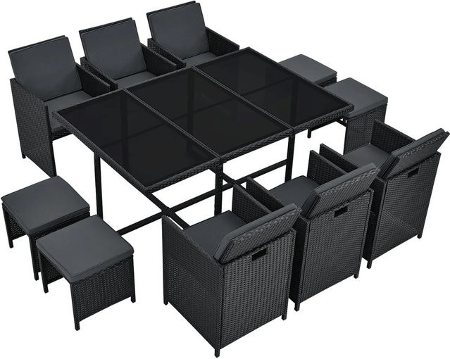 Juskys Polyrattan Essgruppe Baracoa XL 11-teilig in Schwarz mit Glas und Stahl - Bild 2