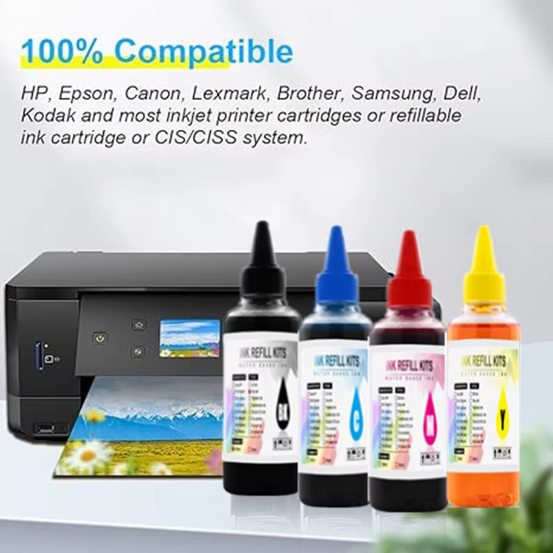 CFINK Universelles Drucker-Tinten-Nachfüllset CISS Kit für HP Canon Epson Brother Tintenstrahl-Tankpatronen, Multicolor, 100 ml - Bild 5