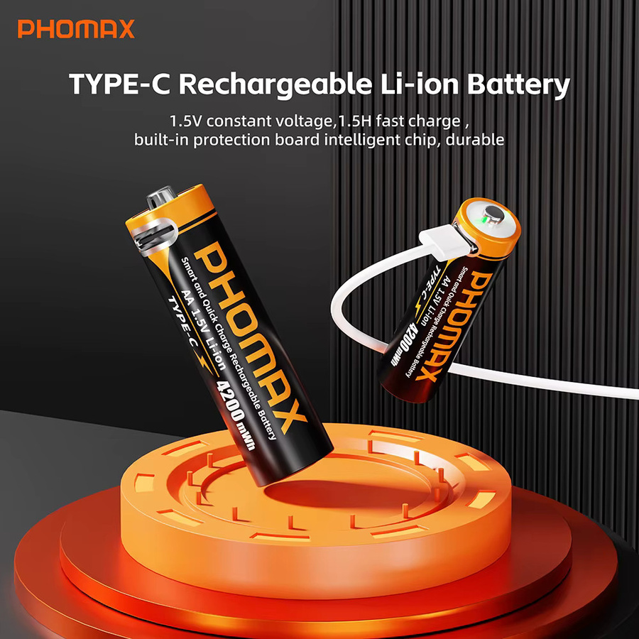 PHOMAX 1,5 V Lithium-Ionen-Akkus AA und AAA mit USB Typ-C Anschluss, 4200 mWh und 1150 mWh für Fernbedienungen und Spielzeug - Bild 3