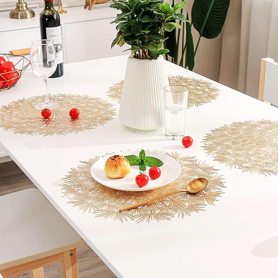 4er-Set Runde Tischsets von Yiran Furniture in Pusteblumenform aus Vinyl, Farbe Gold, Durchmesser: 38 cm - Bild 2