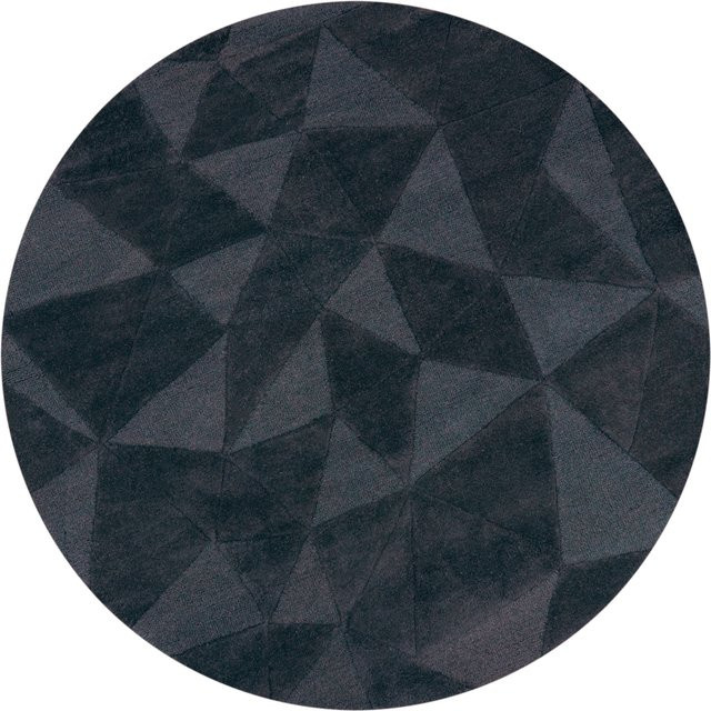 Wollteppich Kadima Design in Anthrazit mit Hoch-Tief-Effekt und geometrischem Muster, Durchmesser: 160 cm - Bild 1