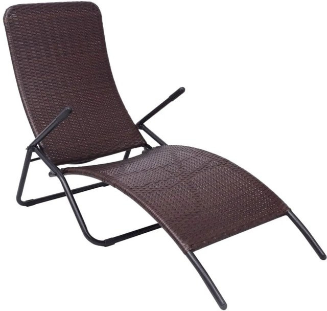 Klappbare Sonnenliege von Furnicato aus braunem Poly Rattan mit pulverbeschichtetem Stahlgestell, Breite: 147 cm, Tiefe: 95 cm, Höhe: 61 cm - Bild 1