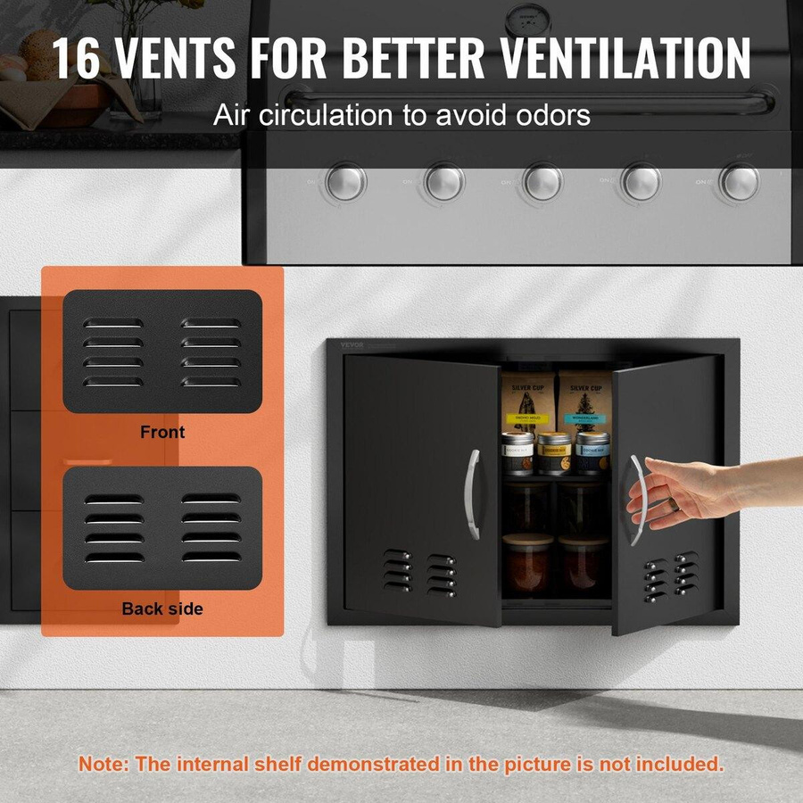 Buying Solutions MB Grillzugangstür für Außenküche in Schwarz, bündig einsetzbare Doppeltür mit Griffen und Lüftungsschlitzen, B/H: 76,2 x 53,3 cm - Bild 4