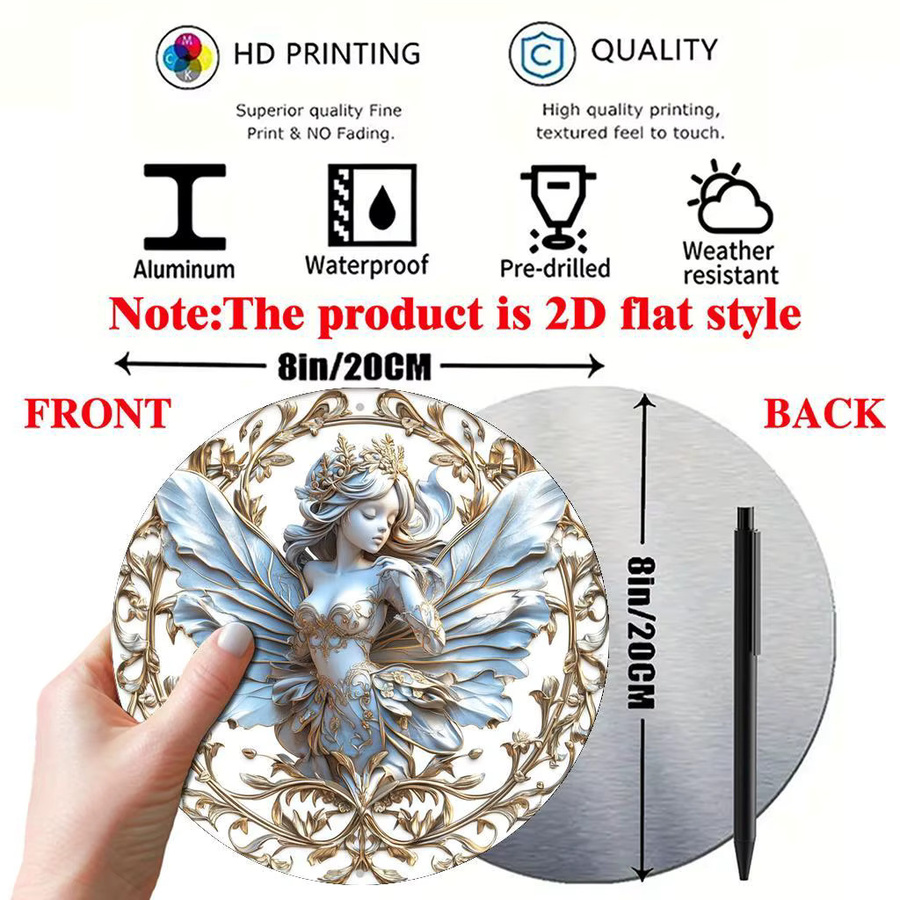 Potdemiel Vintage-Fee Rundes Aluminiumschild Metall-Wandkunst Floral Multicolour Durchmesser: 20,3 cm - Bild 2