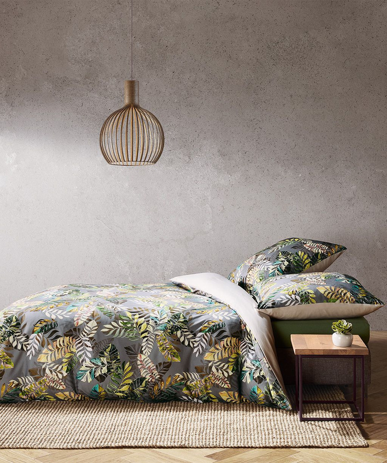 Fleuresse Interlook Jersey Bettwäsche Wende Blätter Braun Beige Grün B/H: 135 x 200 cm - Bild 1