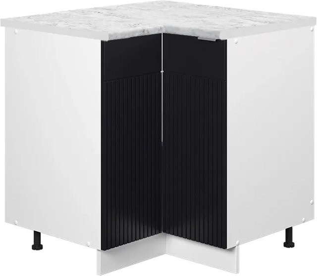 Vicco Eckunterschrank Fame-Line Weiß Schwarz gestreift mit Arbeitsplatte Marmor-Weiß Höhe: 87 cm - Bild 2