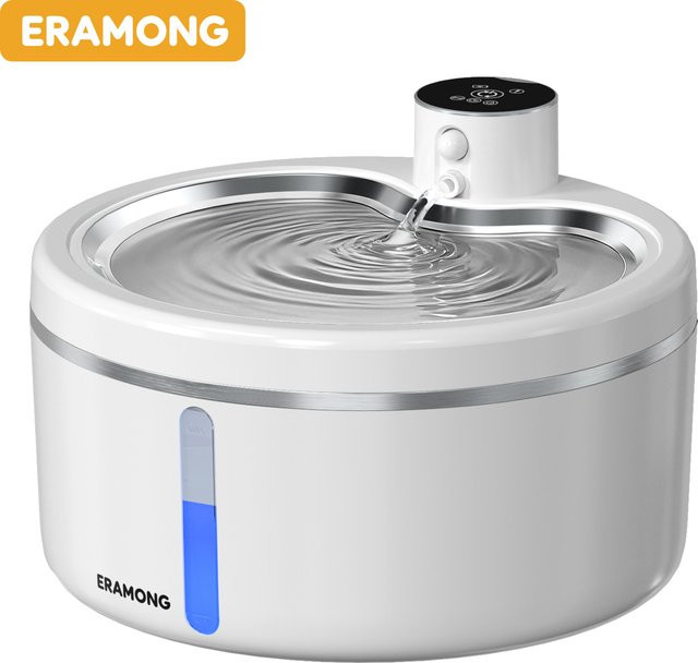 ERAMONG Automatischer Trinkbrunnen für Katzen, kabelloser Haustier-Wasserspender in Weiß mit 2,5 l Füllmenge, Smart-Sensor und Filter - Bild 1