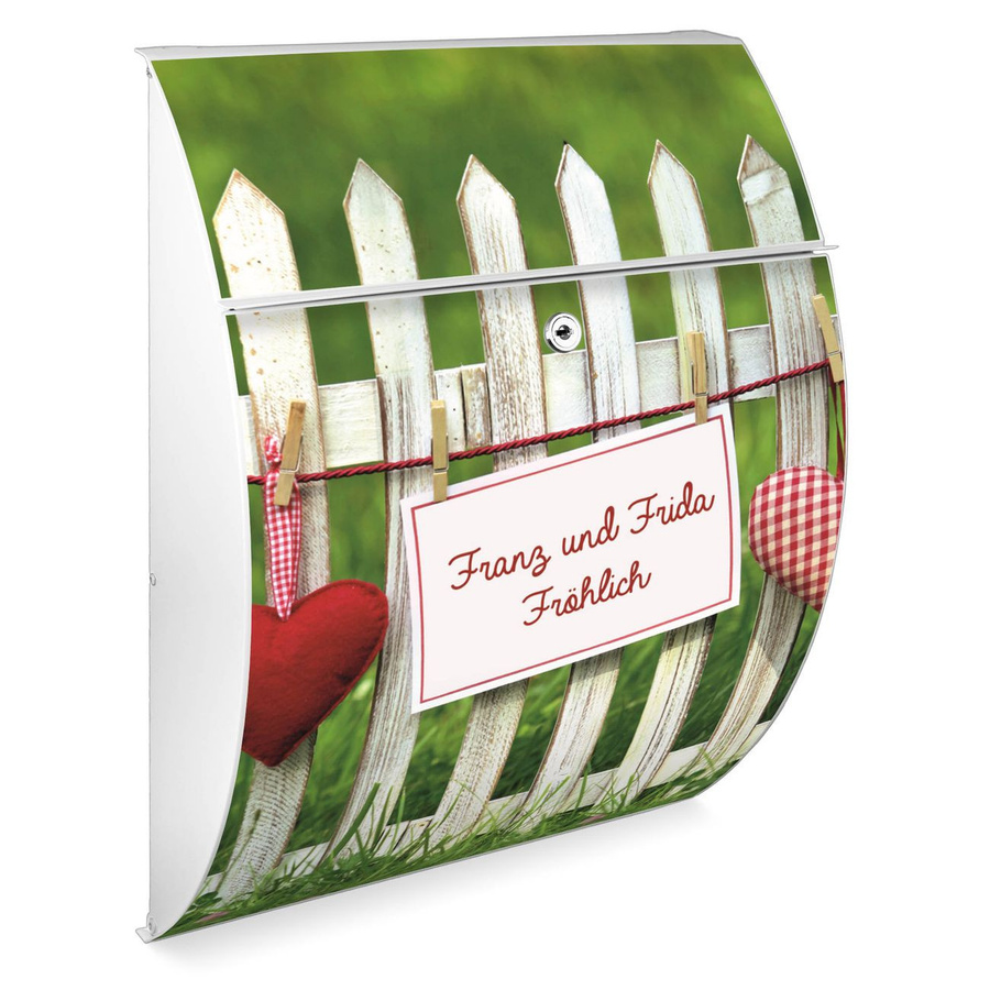 BANJADO Briefkasten Burg-Wächter Design in Anthrazit Grau aus verzinktem Stahl mit WT Gartenzaun Motiv und A4 Einwurf - Bild 1