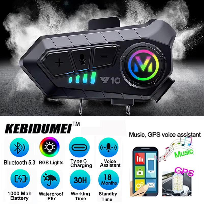Kebidumei Bluetooth 5.3 Motorradhelm-Headset mit Sprachsteuerung, Freisprecheinrichtung und IPX6 Wasserdichtigkeit in Schwarz - Bild 2