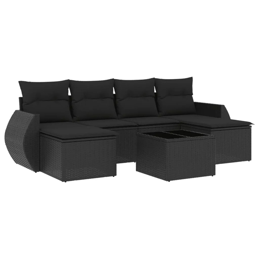 vidaXL 7-tlg Garten-Sofagarnitur aus Poly-Rattan in Schwarz mit Kissen und pulverbeschichtetem Stahlgestell - Bild 2