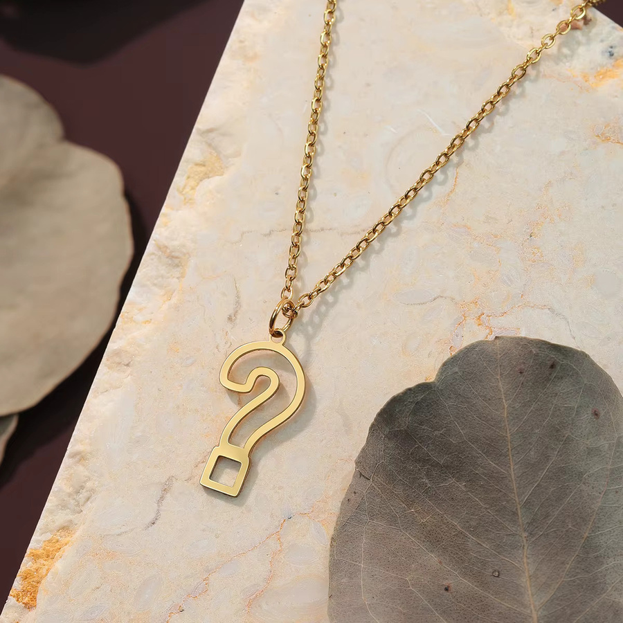 Kinitial Halskette Edelstahl, Gold, Fragezeichen Anhänger, Unisex - Bild 2