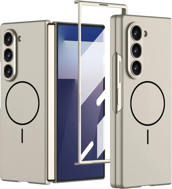 Ultra-dünne MagSafe Handyhülle für Samsung Galaxy Z Fold 7 in Beige mit Glas-Bildschirmschutz und magnetischem kabellosem Ladegerät - Bild 1