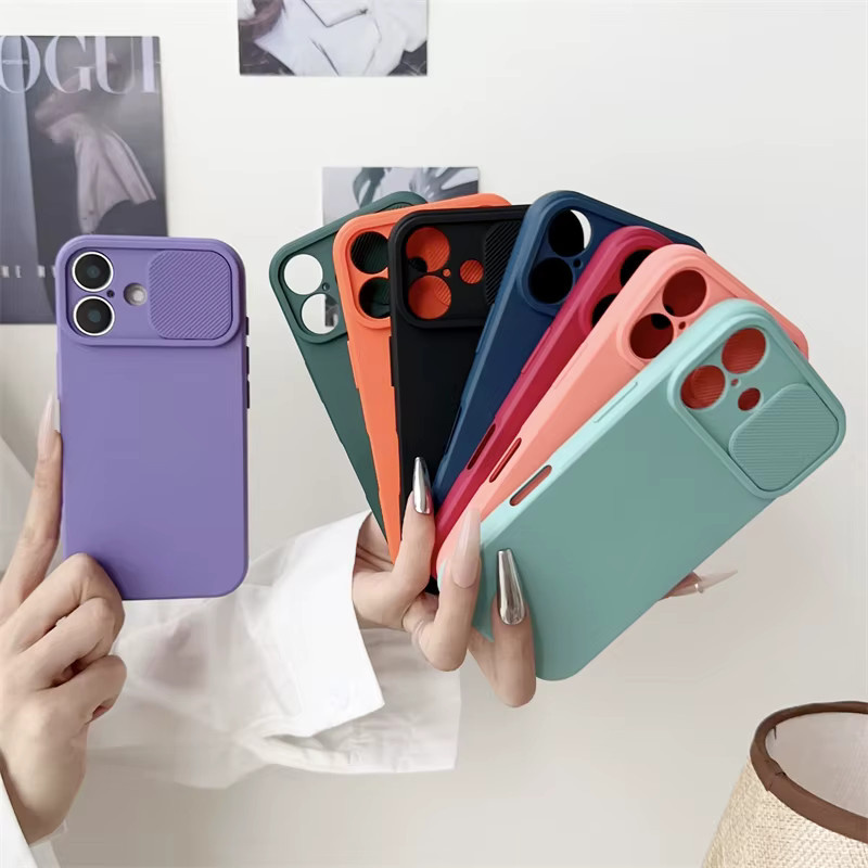 Stoßfeste Silikonhülle mit Slide-Kamera-Objektiv-Schutz für iPhone 11 bis iPhone 16 Pro Max in Blau - Bild 1