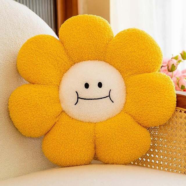 Sonnenblumen-Plüschkissen von Yiran bag in Beige, blumenförmiges Dekokissen für Kinder und Mädchenzimmer, B/T/H: 40 x 40 x 40 cm - Bild 1